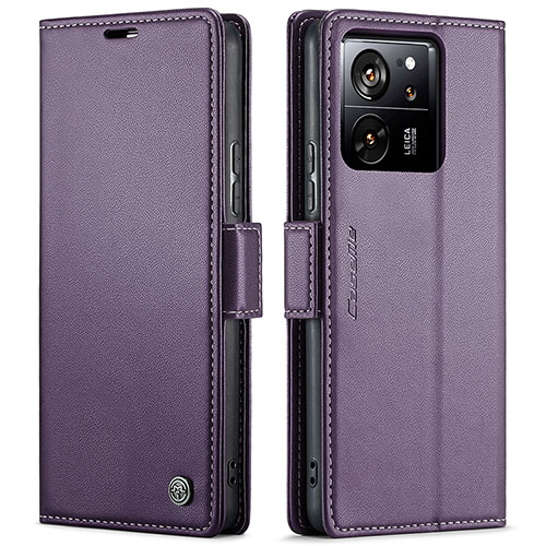 Leather Case Stands Flip Cover Holder C03S for Xiaomi Mi 13T Pro 5G Purple