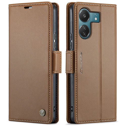 Leather Case Stands Flip Cover Holder C03S for Xiaomi Poco C65 Brown