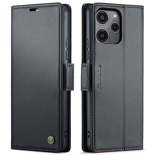 Leather Case Stands Flip Cover Holder C03S for Xiaomi Poco M6 Pro 5G Black