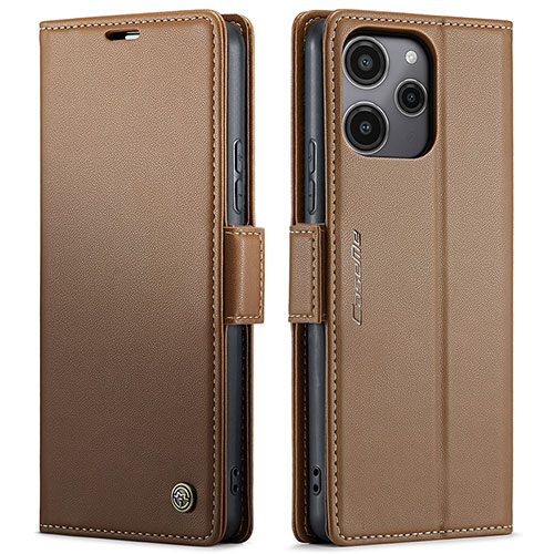 Leather Case Stands Flip Cover Holder C03S for Xiaomi Redmi 12 5G Brown