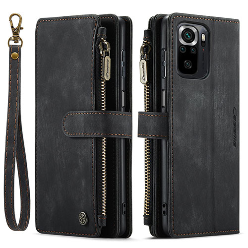 Leather Case Stands Flip Cover Holder C03S for Xiaomi Redmi Note 10 4G Black