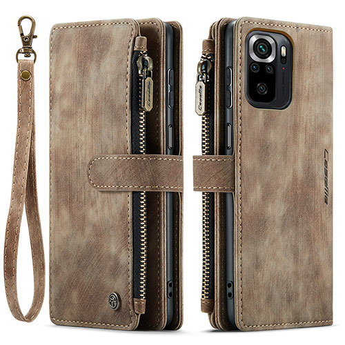 Leather Case Stands Flip Cover Holder C03S for Xiaomi Redmi Note 10 4G Brown