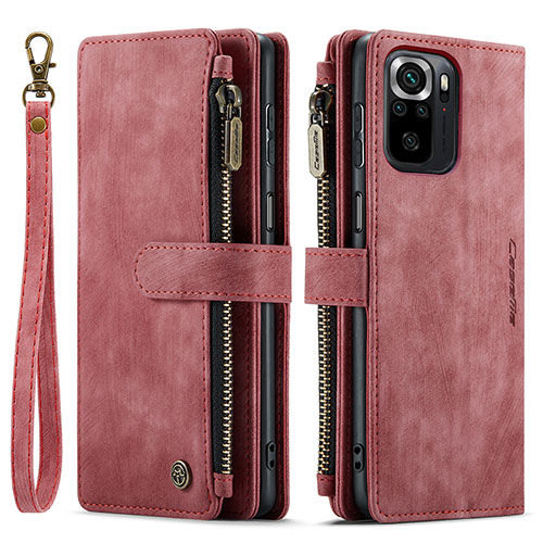 Leather Case Stands Flip Cover Holder C03S for Xiaomi Redmi Note 10 4G Red