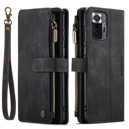 Leather Case Stands Flip Cover Holder C03S for Xiaomi Redmi Note 10 Pro 4G Black