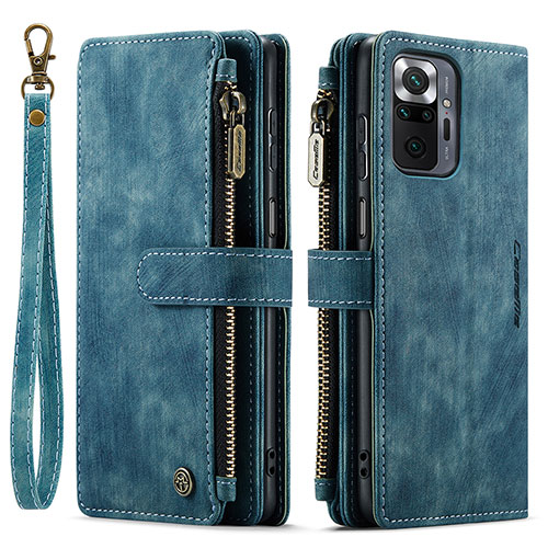 Leather Case Stands Flip Cover Holder C03S for Xiaomi Redmi Note 10 Pro 4G Blue