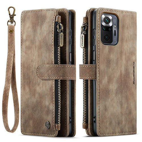Leather Case Stands Flip Cover Holder C03S for Xiaomi Redmi Note 10 Pro Max Brown