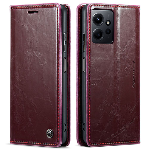 Leather Case Stands Flip Cover Holder C03S for Xiaomi Redmi Note 12 4G Red Wine