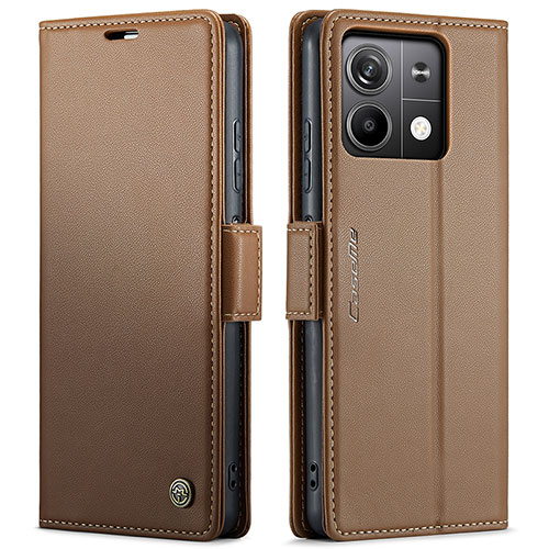 Leather Case Stands Flip Cover Holder C03S for Xiaomi Redmi Note 13 5G Brown