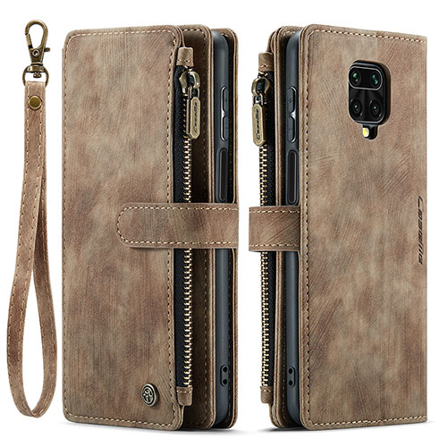 Leather Case Stands Flip Cover Holder C03S for Xiaomi Redmi Note 9S Brown