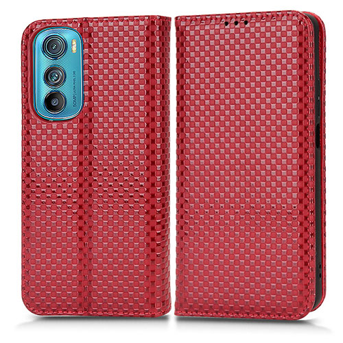 Leather Case Stands Flip Cover Holder C03X for Motorola Moto Edge 30 5G Red