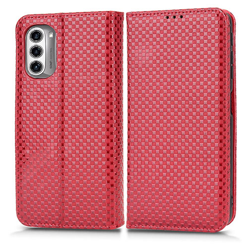 Leather Case Stands Flip Cover Holder C03X for Motorola Moto G52j 5G Red