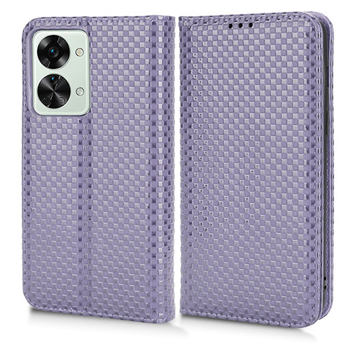 Leather Case Stands Flip Cover Holder C03X for OnePlus Nord 2T 5G Purple