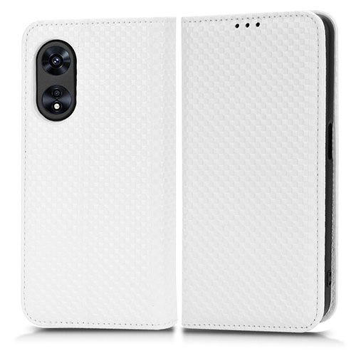 Leather Case Stands Flip Cover Holder C03X for Oppo A18 White