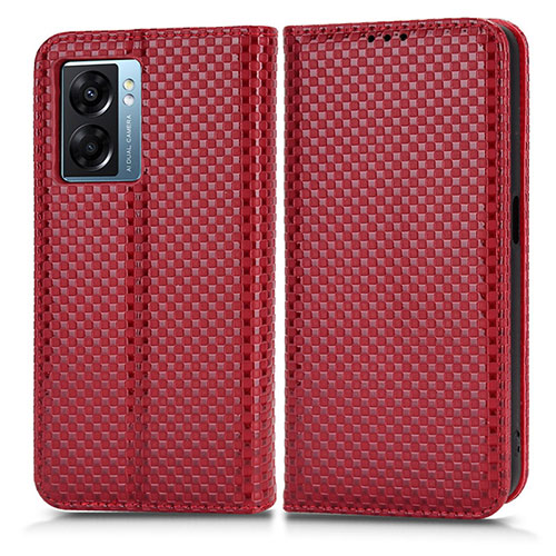 Leather Case Stands Flip Cover Holder C03X for Oppo A56S 5G Red