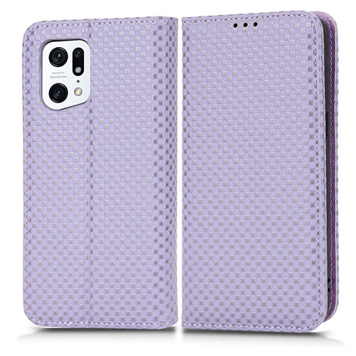 Leather Case Stands Flip Cover Holder C03X for Oppo Find X5 Pro 5G Purple