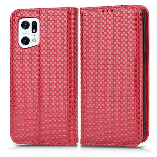 Leather Case Stands Flip Cover Holder C03X for Oppo Find X5 Pro 5G Red