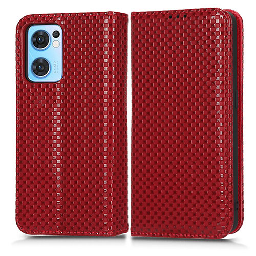 Leather Case Stands Flip Cover Holder C03X for Oppo Reno7 5G Red