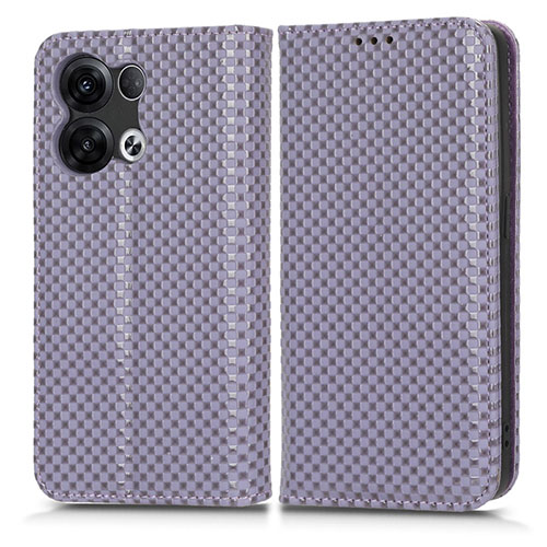 Leather Case Stands Flip Cover Holder C03X for Oppo Reno9 5G Purple