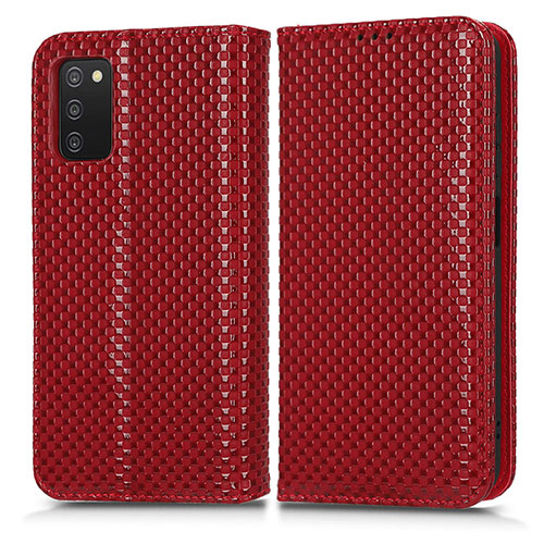 Leather Case Stands Flip Cover Holder C03X for Samsung Galaxy A02s Red