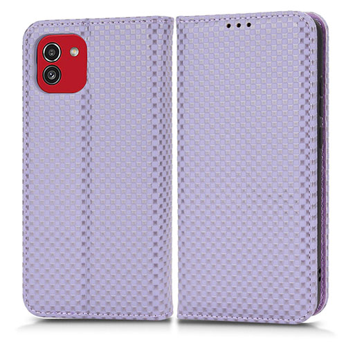 Leather Case Stands Flip Cover Holder C03X for Samsung Galaxy A03 Purple