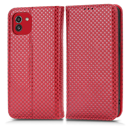 Leather Case Stands Flip Cover Holder C03X for Samsung Galaxy A03 Red