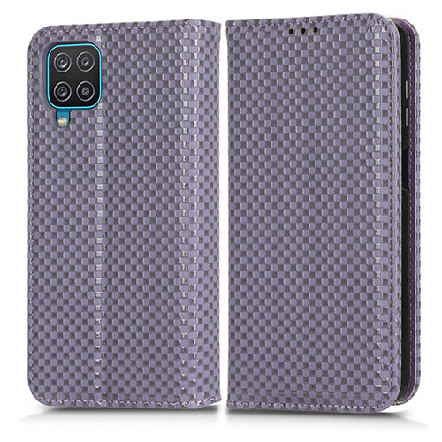 Leather Case Stands Flip Cover Holder C03X for Samsung Galaxy A12 5G Purple