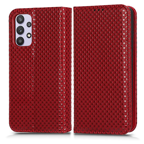 Leather Case Stands Flip Cover Holder C03X for Samsung Galaxy A32 4G Red