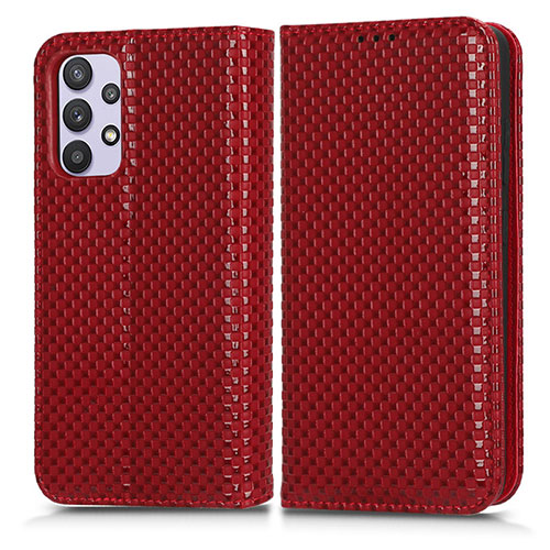 Leather Case Stands Flip Cover Holder C03X for Samsung Galaxy M32 5G Red