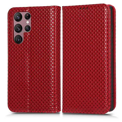 Leather Case Stands Flip Cover Holder C03X for Samsung Galaxy S25 Ultra 5G Red