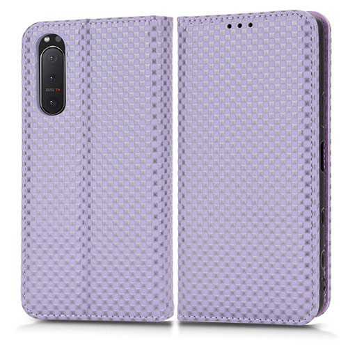 Leather Case Stands Flip Cover Holder C03X for Sony Xperia 5 II Purple