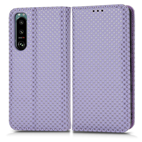 Leather Case Stands Flip Cover Holder C03X for Sony Xperia 5 III SO-53B Purple