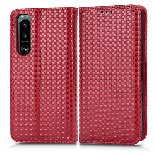 Leather Case Stands Flip Cover Holder C03X for Sony Xperia 5 III SO-53B Red