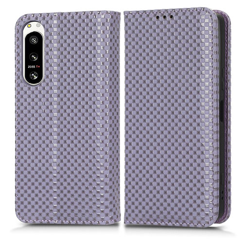 Leather Case Stands Flip Cover Holder C03X for Sony Xperia 5 IV Purple