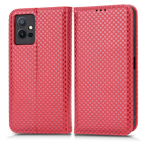 Leather Case Stands Flip Cover Holder C03X for Vivo T1 5G India Red