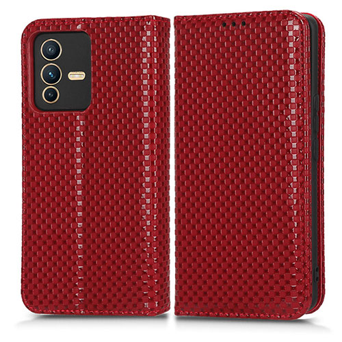 Leather Case Stands Flip Cover Holder C03X for Vivo V23 Pro 5G Red