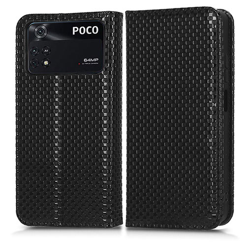 Leather Case Stands Flip Cover Holder C03X for Xiaomi Poco M4 Pro 4G Black