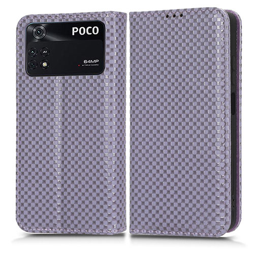 Leather Case Stands Flip Cover Holder C03X for Xiaomi Poco M4 Pro 4G Purple