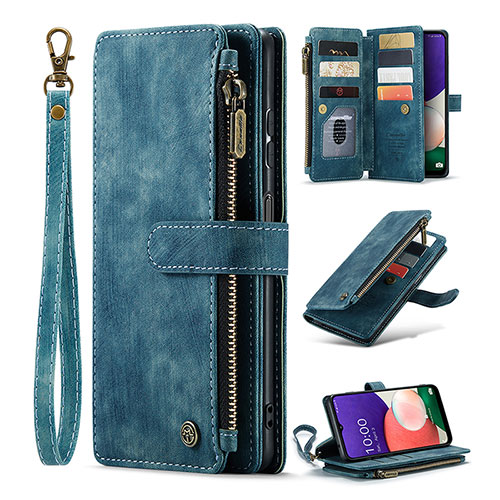 Leather Case Stands Flip Cover Holder C04S for Samsung Galaxy A22s 5G Blue