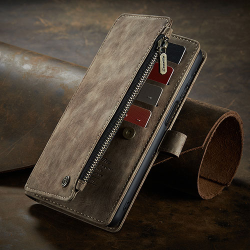 Leather Case Stands Flip Cover Holder C04S for Xiaomi Poco M5S Brown