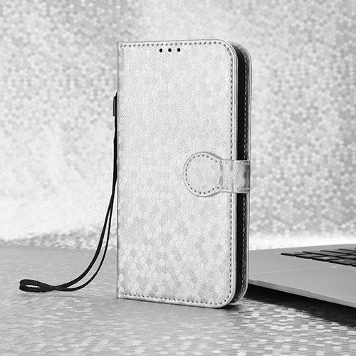 Leather Case Stands Flip Cover Holder C04X for Motorola Moto G53j 5G Silver