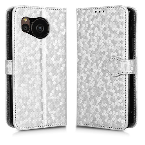 Leather Case Stands Flip Cover Holder C04X for Sharp Aquos Sense7 Plus Silver