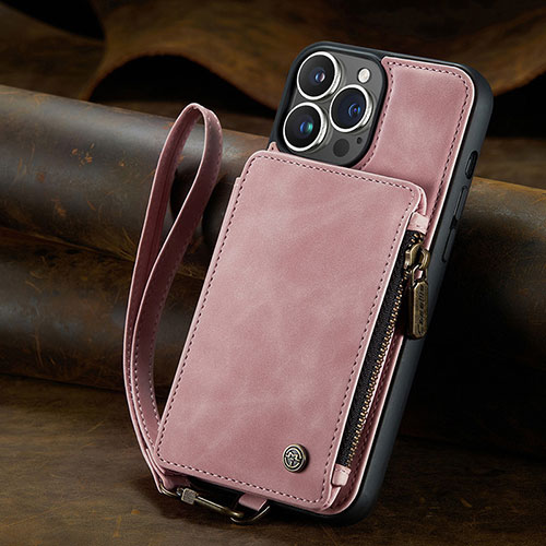 Leather Case Stands Flip Cover Holder C05S for Apple iPhone 13 Pro Rose Gold