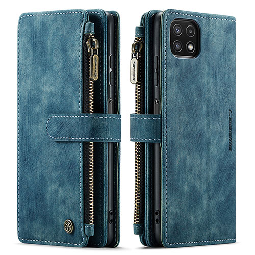 Leather Case Stands Flip Cover Holder C05S for Samsung Galaxy A22 5G Blue