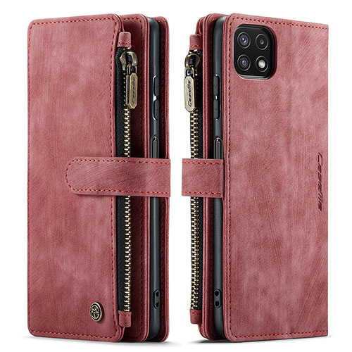 Leather Case Stands Flip Cover Holder C05S for Samsung Galaxy F42 5G Red