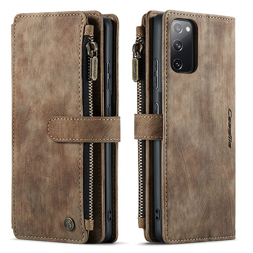 Leather Case Stands Flip Cover Holder C05S for Samsung Galaxy S20 FE 4G Brown