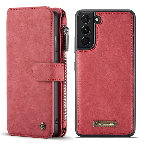 Leather Case Stands Flip Cover Holder C05S for Samsung Galaxy S21 5G Red