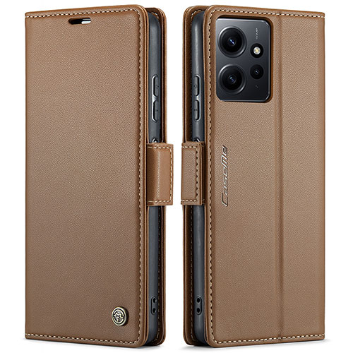 Leather Case Stands Flip Cover Holder C05S for Xiaomi Redmi Note 12 4G Brown