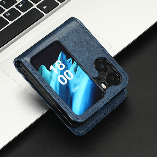 Leather Case Stands Flip Cover Holder C05X for Oppo Find N2 Flip 5G Blue