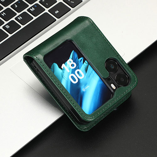 Leather Case Stands Flip Cover Holder C05X for Oppo Find N2 Flip 5G Green