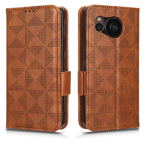 Leather Case Stands Flip Cover Holder C05X for Sharp Aquos Sense7 Plus Brown